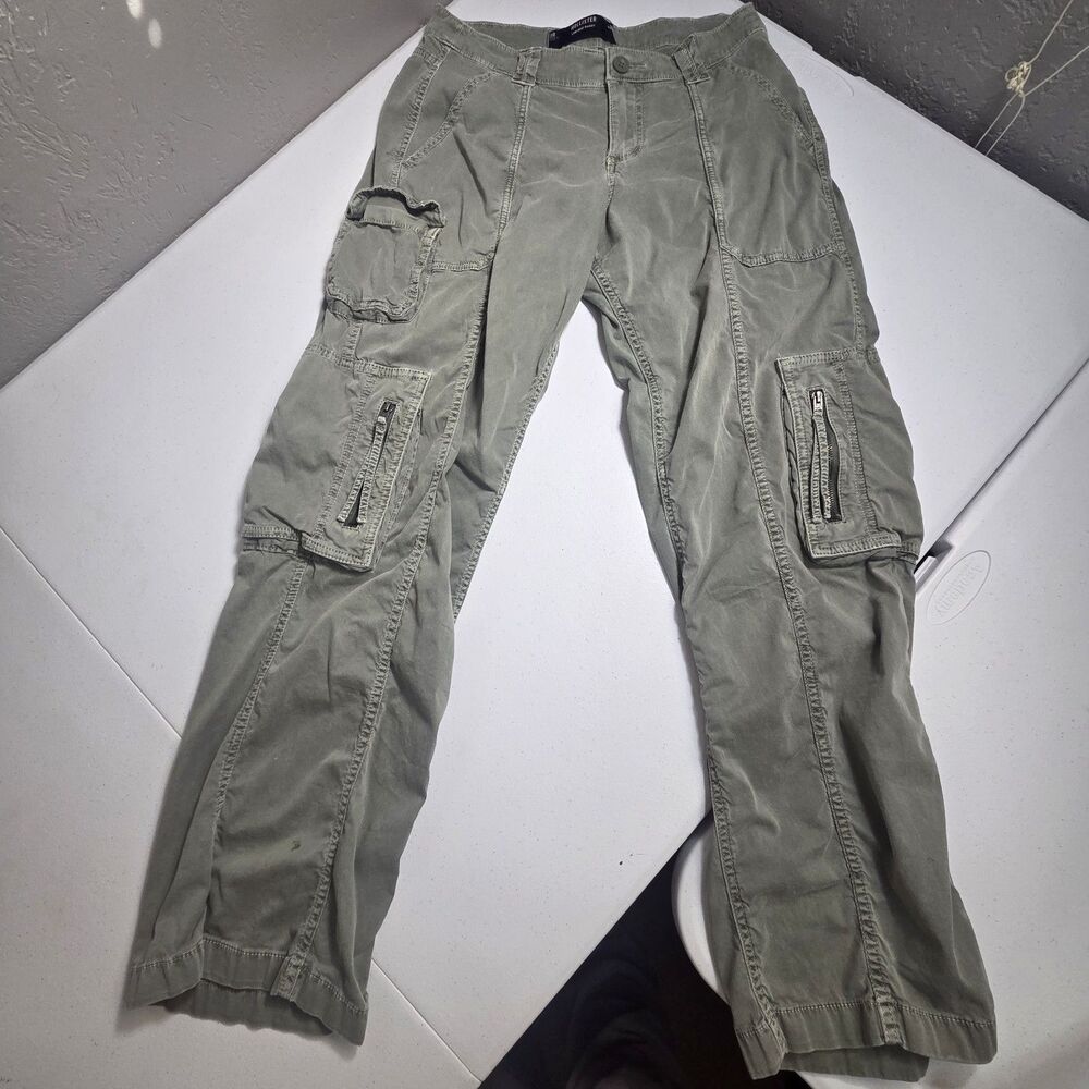 Hollister Low-Rise Baggy Cargo Pants Olive Green Size 2R W26R Y2K Utility